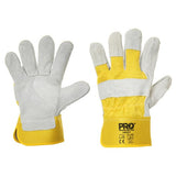 Pro Choice Yellow Cotton Back/Cowsplit Leather Palm - Heavy Duty Pair of 12 (940GY)