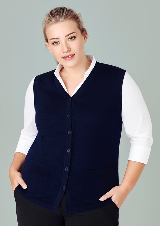 Biz Care Womens Button Front Knit Vest (CK961LV)