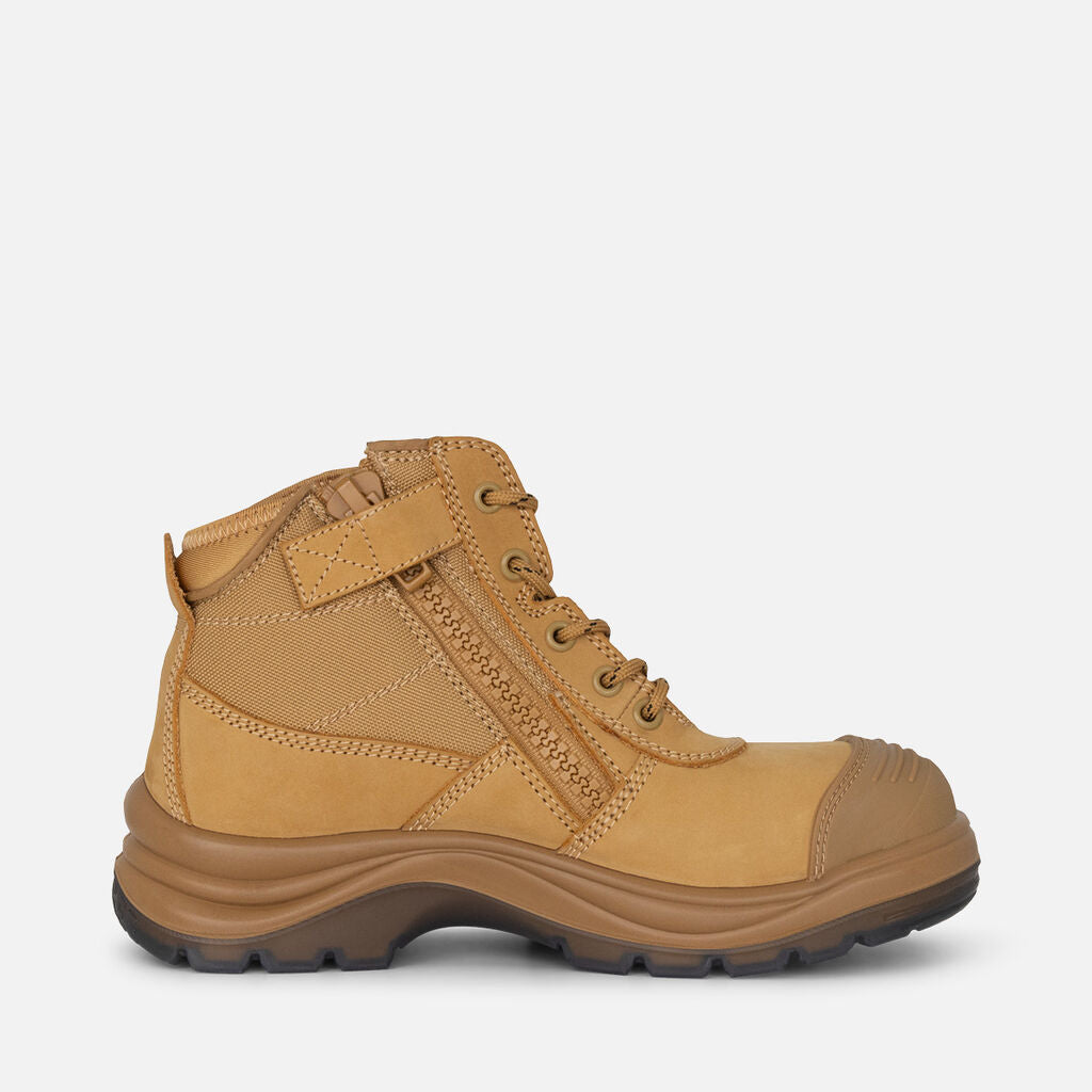 King Gee Tradie Women's Zip/Lace Steel Cap Work Boots 5" - Wheat (K26491)