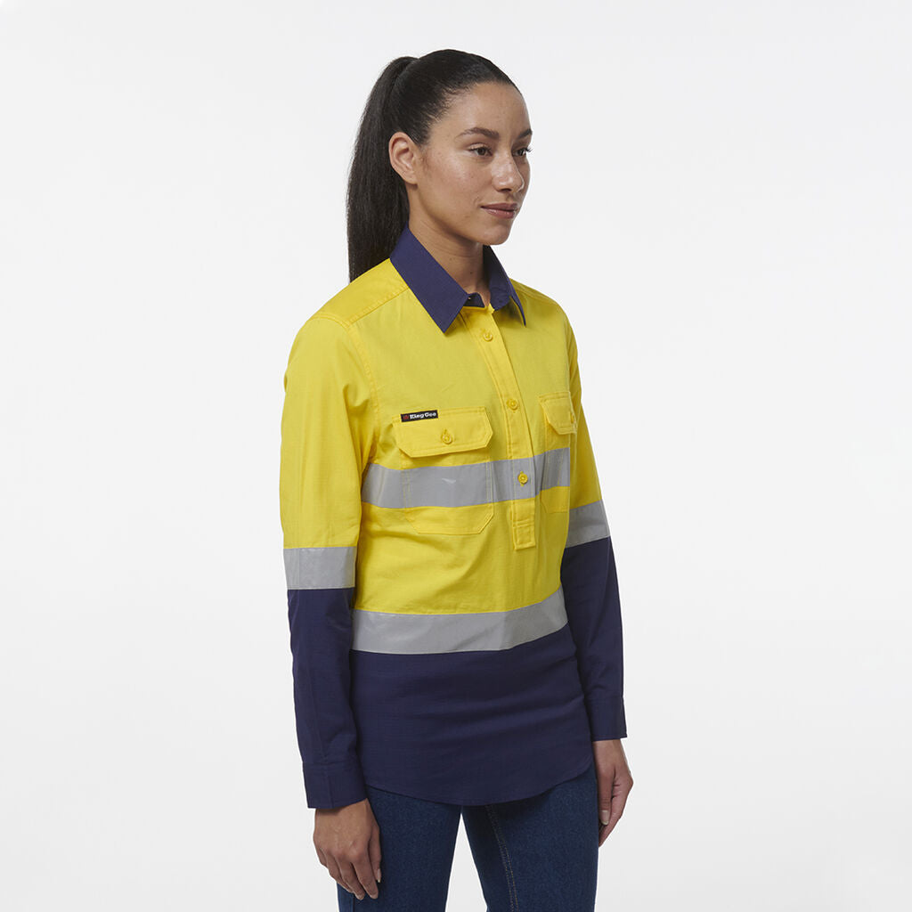 King Gee Women's Workcool Vented Closed Front Reflective Shirt (K44230)