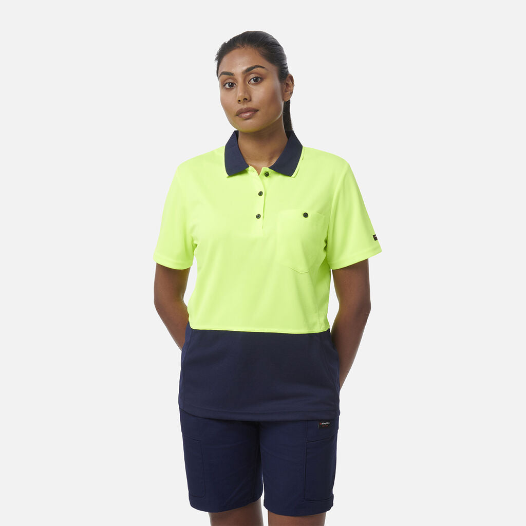 King Gee Women's Workcool Hyperfreeze Hi-Vis Short Sleeve Polo Shirt (K44735)