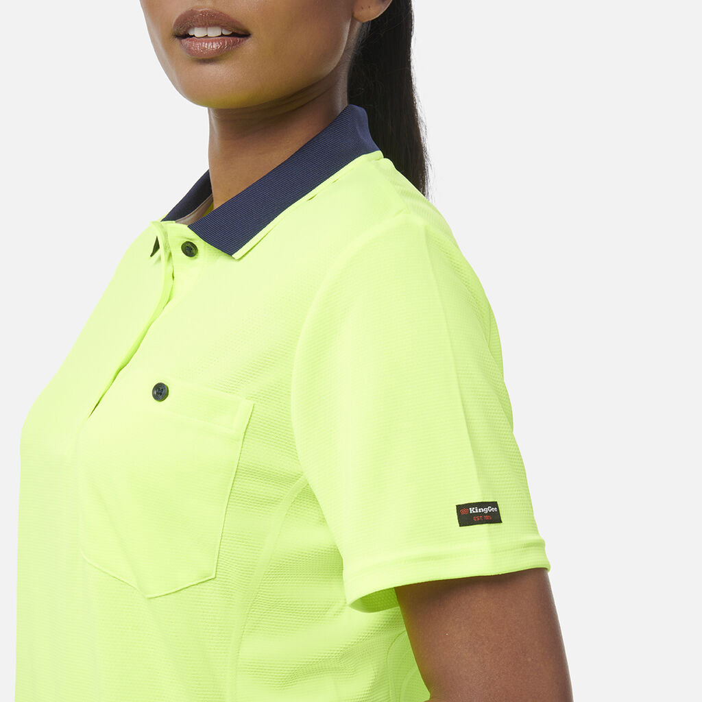 King Gee Women's Workcool Hyperfreeze Hi-Vis Short Sleeve Polo Shirt (K44735)