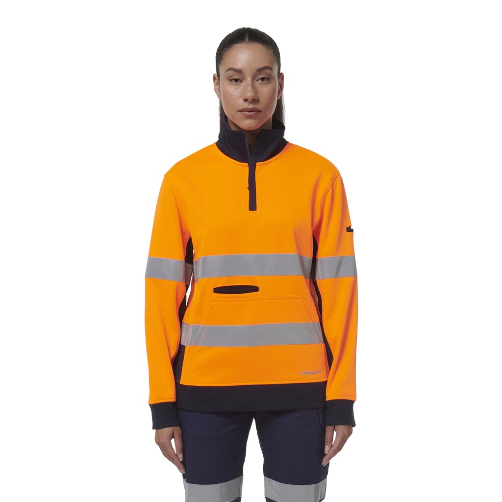 King Gee Women's Hi Vis Reflective Spliced 1/4 Zip Fleece (K45009)