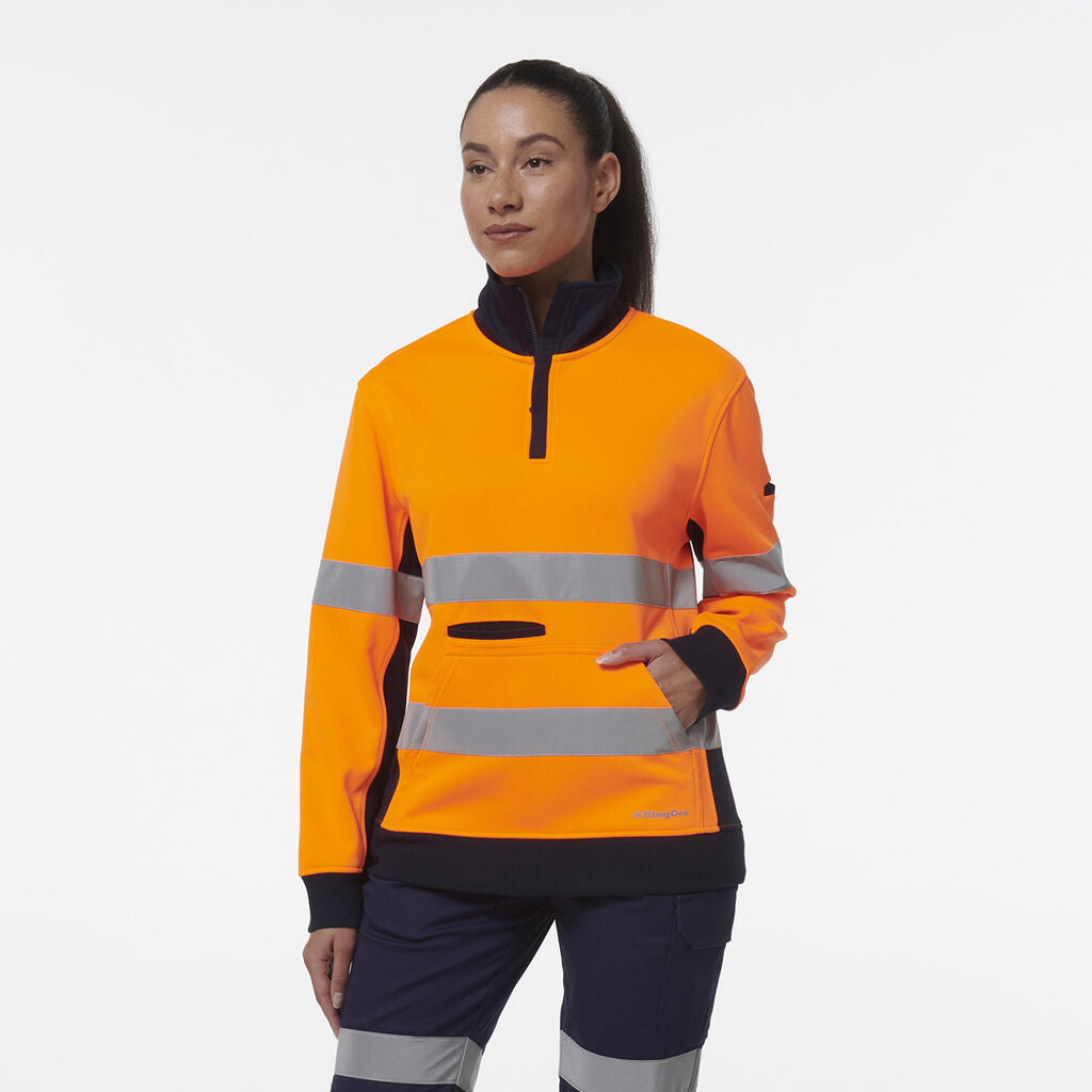 King Gee Women's Hi Vis Reflective Spliced 1/4 Zip Fleece (K45009)