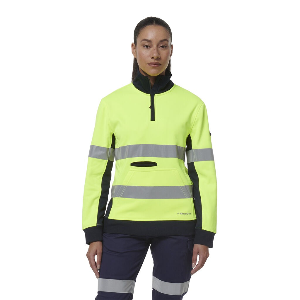 King Gee Women's Hi Vis Reflective Spliced 1/4 Zip Fleece (K45009)