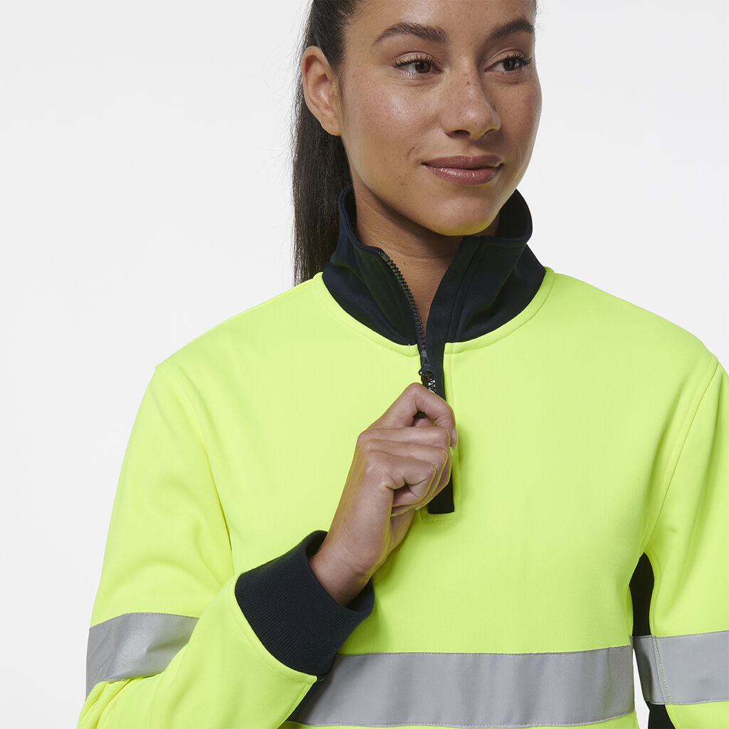 King Gee Women's Hi Vis Reflective Spliced 1/4 Zip Fleece (K45009)