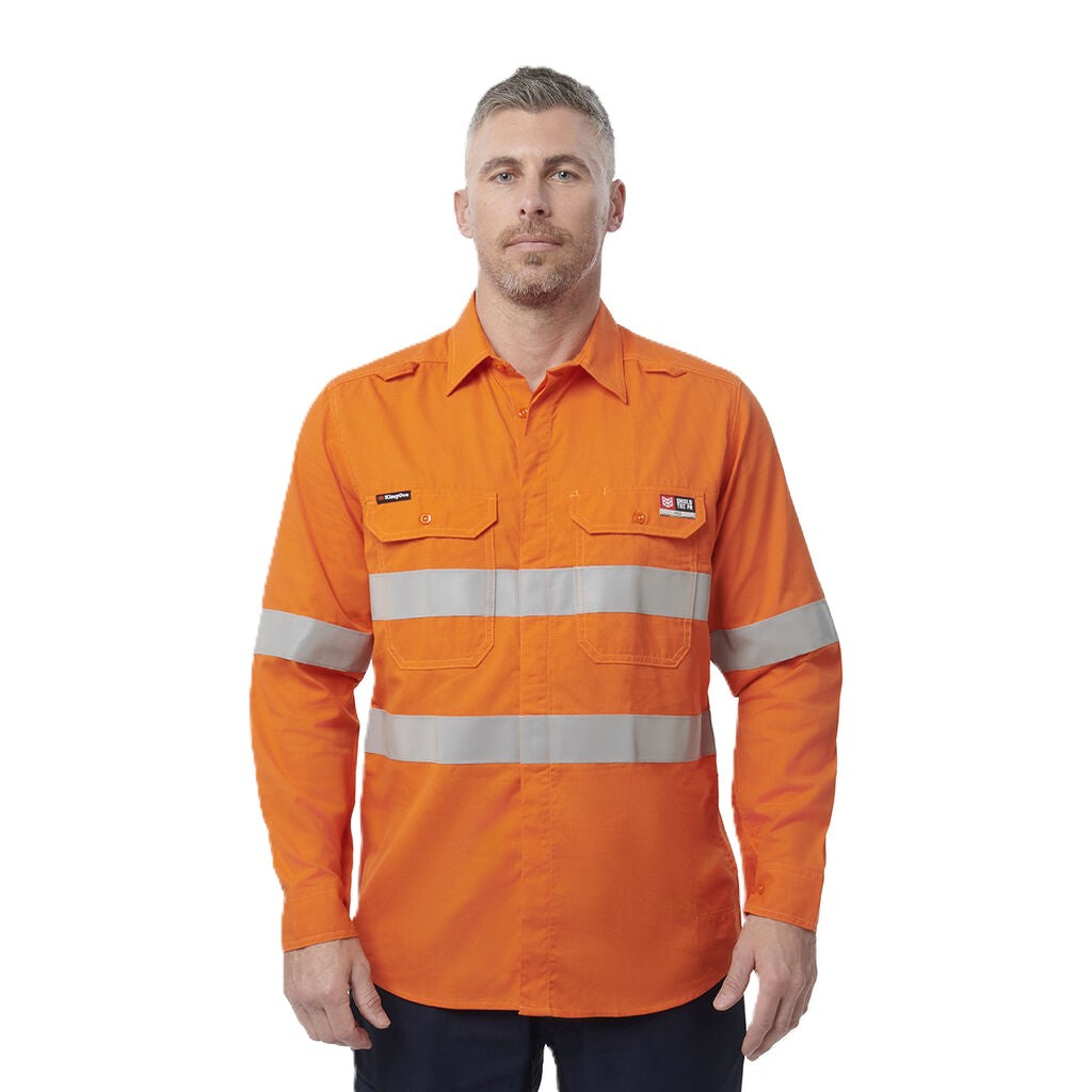 King Gee Shieldtec Lenzing FR Hi-Vis Spliced Open Front Taped Shirt (K84001)