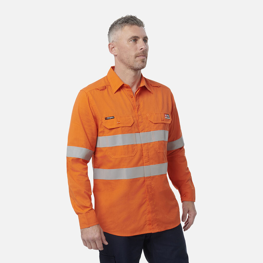 King Gee Shieldtec Lenzing FR Hi-Vis Spliced Open Front Taped Shirt (K84001)