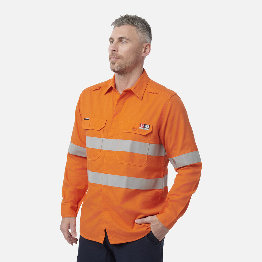 King Gee Shieldtec Lenzing FR Hi-Vis Spliced Open Front Taped Shirt (K84001)