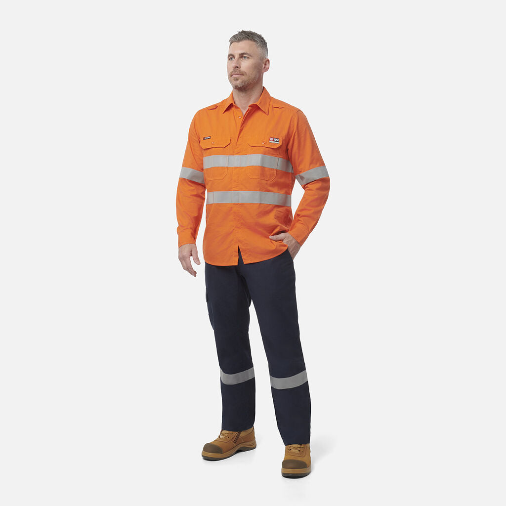 King Gee Shieldtec Lenzing FR Hi-Vis Spliced Open Front Taped Shirt (K84001)