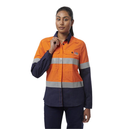 King Gee Women's Shieldtec Lenzing FR Hi-Vis Spliced Open Front Taped Shirt (K84002)