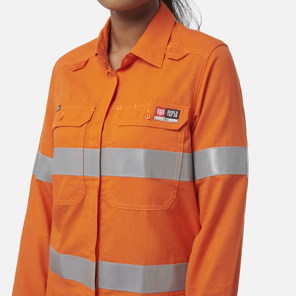 King Gee Women's Shieldtec Lenzing FR Hi-Vis Open Front Taped Shirt (K84003)