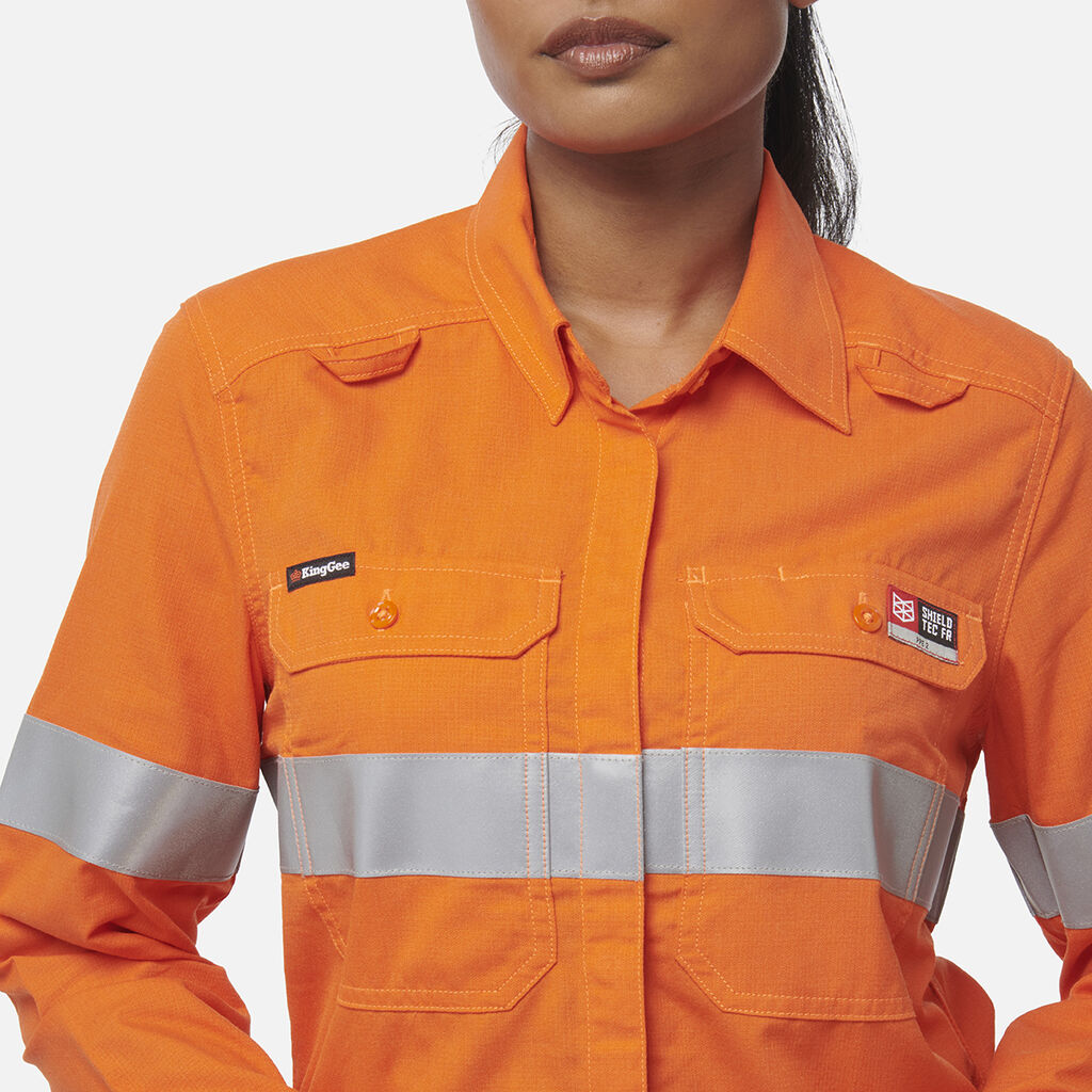 King Gee Women's Shieldtec Lenzing FR Hi-Vis Open Front Taped Shirt (K84003)