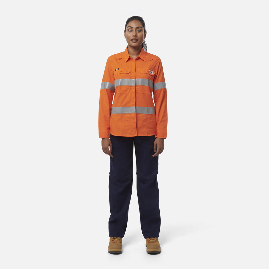 King Gee Women's Shieldtec Lenzing FR Hi-Vis Open Front Taped Shirt (K84003)