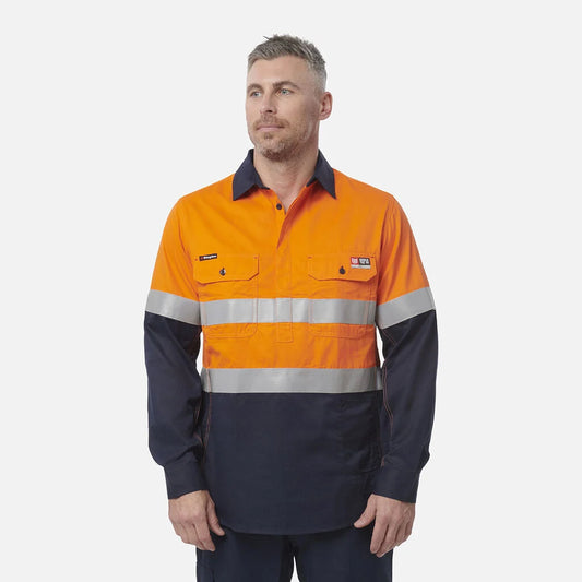 King Gee ShieldTec FR Hi Vis 2 Tone Closed Front Taped Shirt (Y04550)