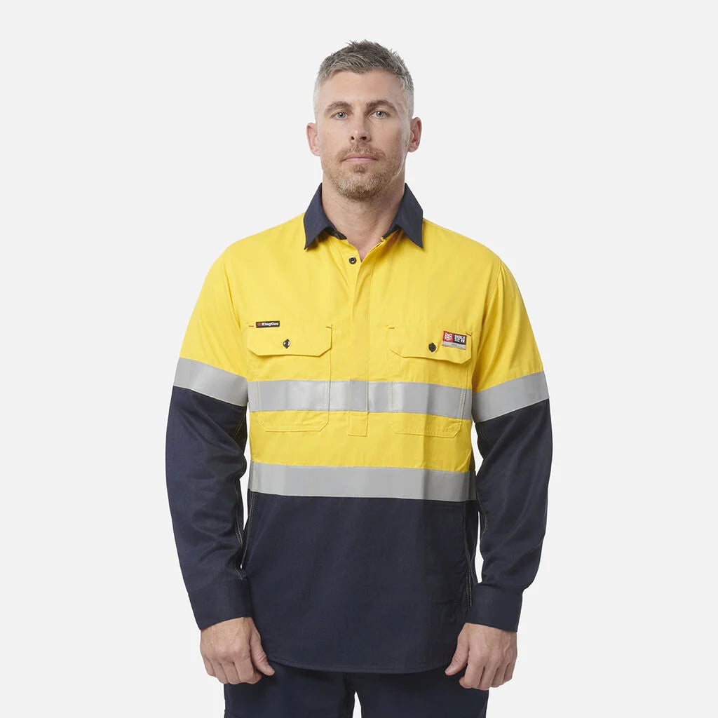 King Gee ShieldTec FR Hi Vis 2 Tone Closed Front Taped Shirt (Y04550)