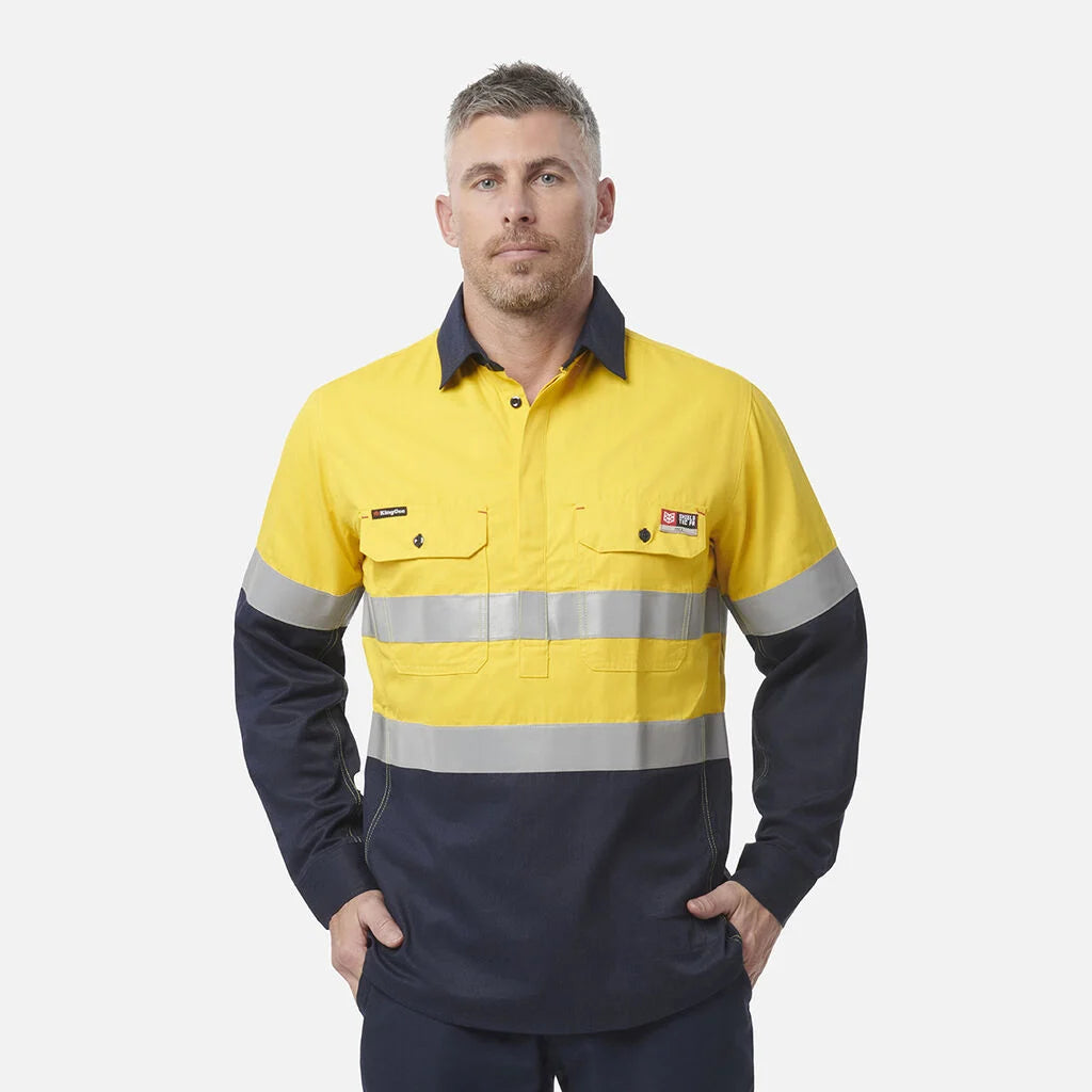 King Gee ShieldTec FR Hi Vis 2 Tone Closed Front Taped Shirt (Y04550)