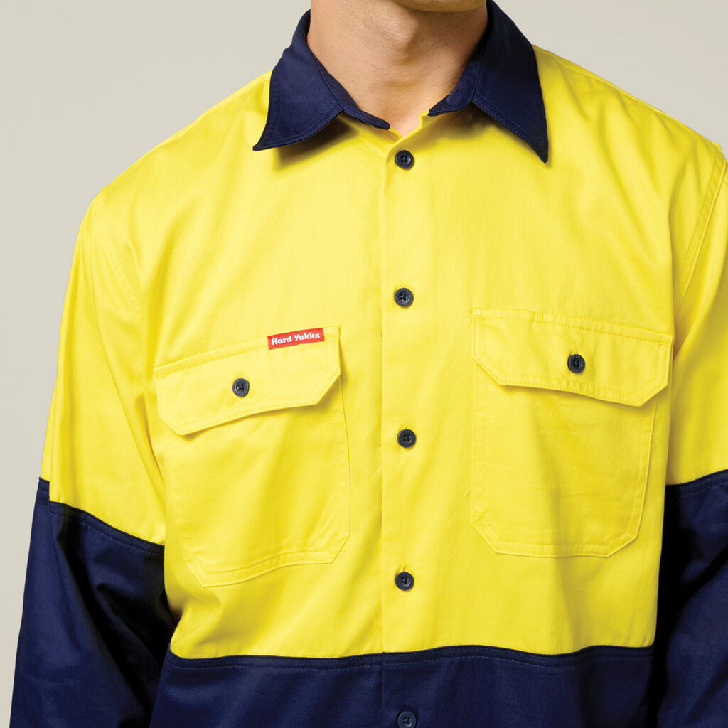 Hard Yakka Core Hi-Vis Long Sleeve Heavyweight Cotton Drill Shirt (Y04605)