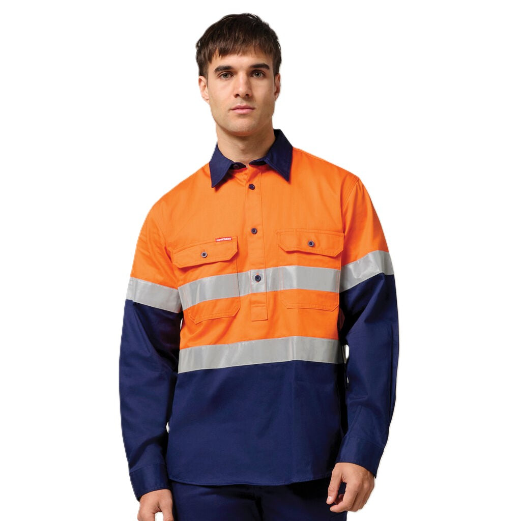 Hard Yakka Core Hi-Vis Long Sleeve Heavyweight Closed Front Taped Shirt (Y04615)