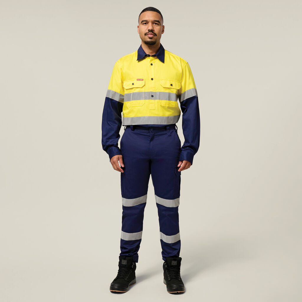 Hard Yakka Core Hi-Vis Long Sleeve Heavyweight Closed Front Taped Shirt (Y04615)