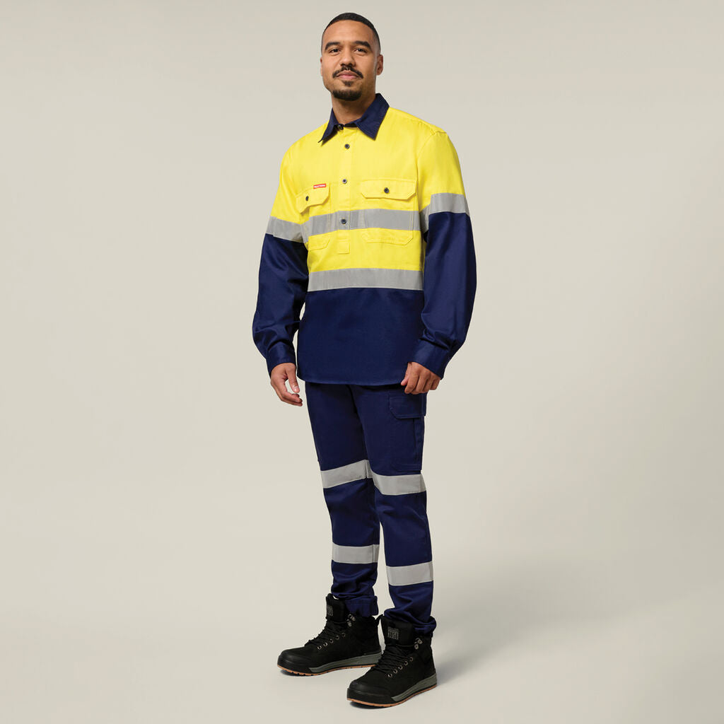 Hard Yakka Core Hi-Vis Long Sleeve Heavyweight Closed Front Taped Shirt (Y04615)