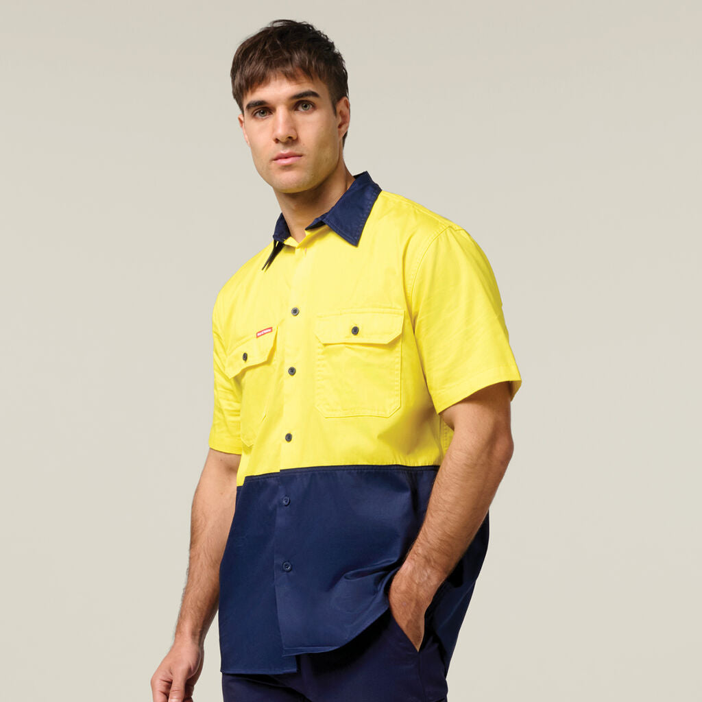 Hard Yakka Core Hi-Vis Light Weight Vented Short Sleeve Cotton Shirt (Y04620)