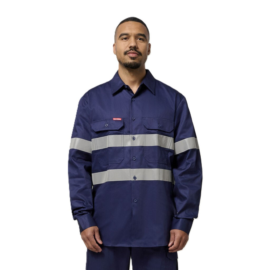 Hard Yakka Hi-Vis Cotton Drill Long Sleeve Taped Shirt (Y07227)