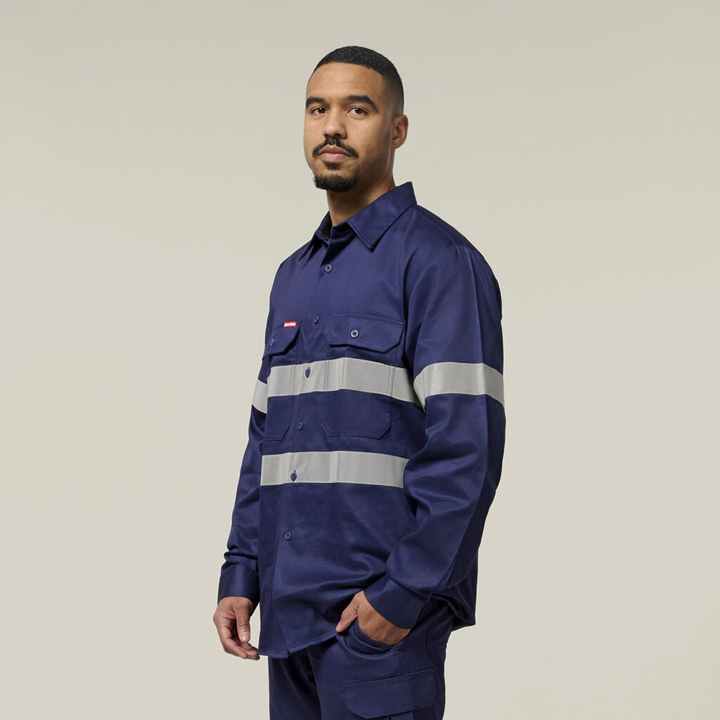 Hard Yakka Hi-Vis Cotton Drill Long Sleeve Taped Shirt (Y07227)