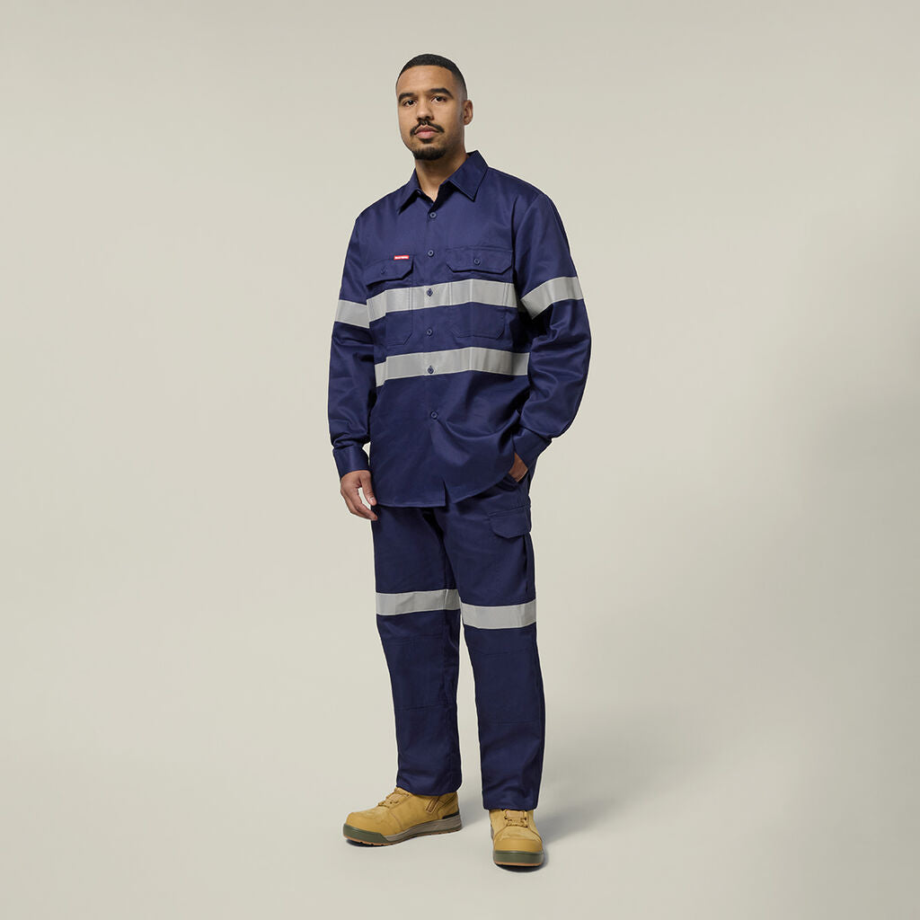 Hard Yakka Hi-Vis Cotton Drill Long Sleeve Taped Shirt (Y07227)