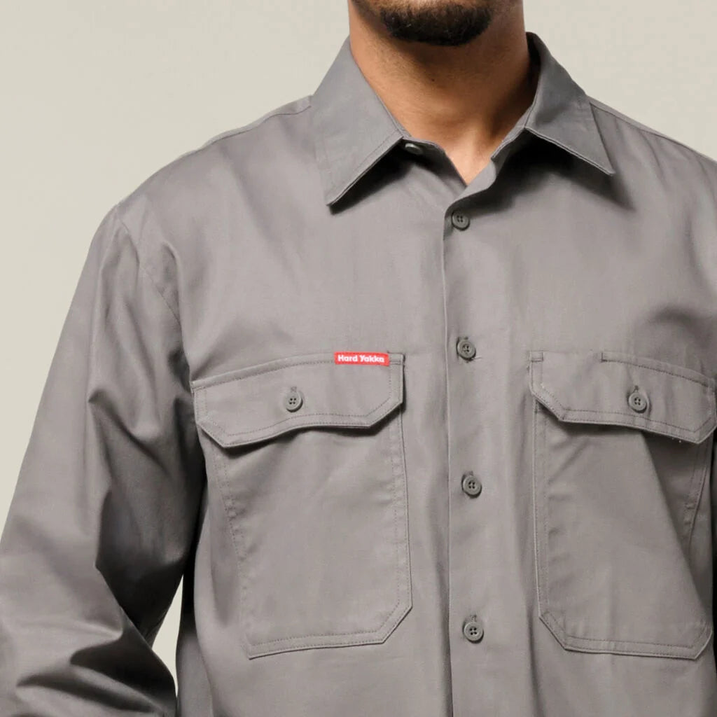 Hard Yakka Long Sleeve Open Front Cotton Drill Work Shirt (Y07500)