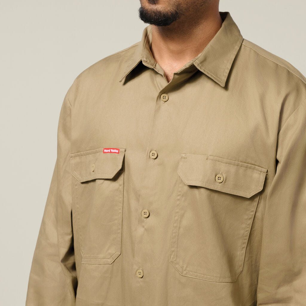 Hard Yakka Long Sleeve Open Front Cotton Drill Work Shirt (Y07500)