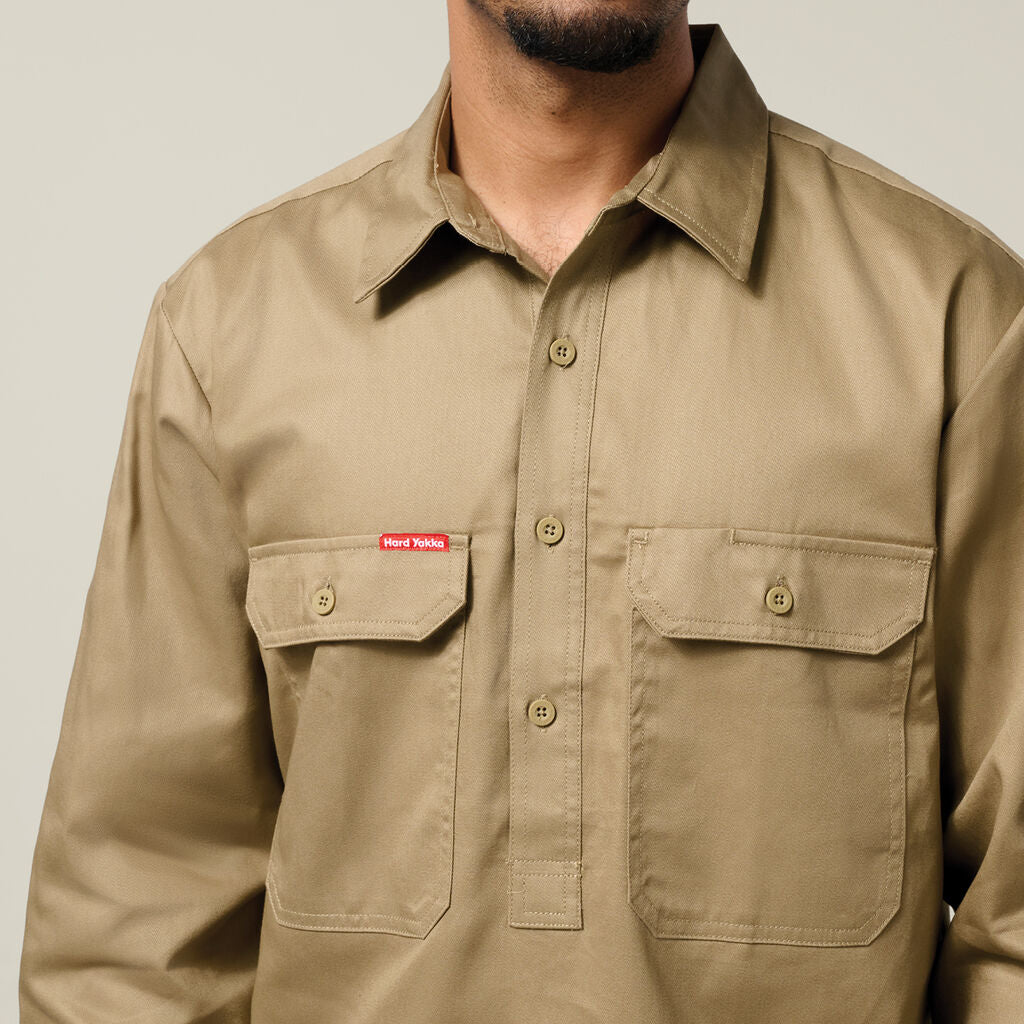 Hard Yakka Long Sleeve Closed Front Cotton Drill Work Shirt (Y07530)