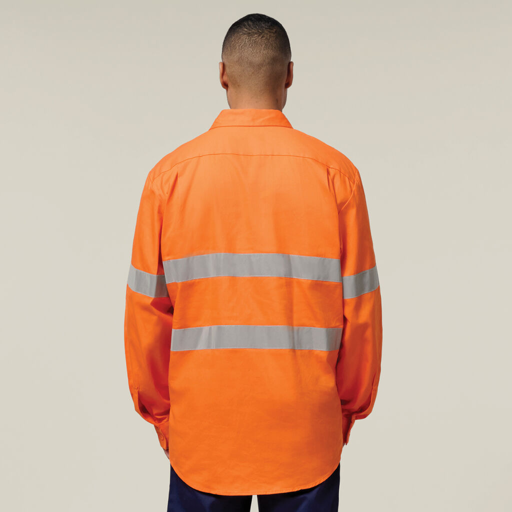 Hard Yakka Hi-Vis Closed Front Taped Long Sleeve Cotton Drill Shirt (Y07899)