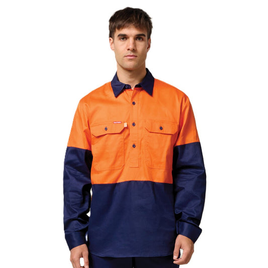 Hard Yakka Hi-vis 2 Tone Closed Front Long Sleeve Shirt With Gusset (Y07984)