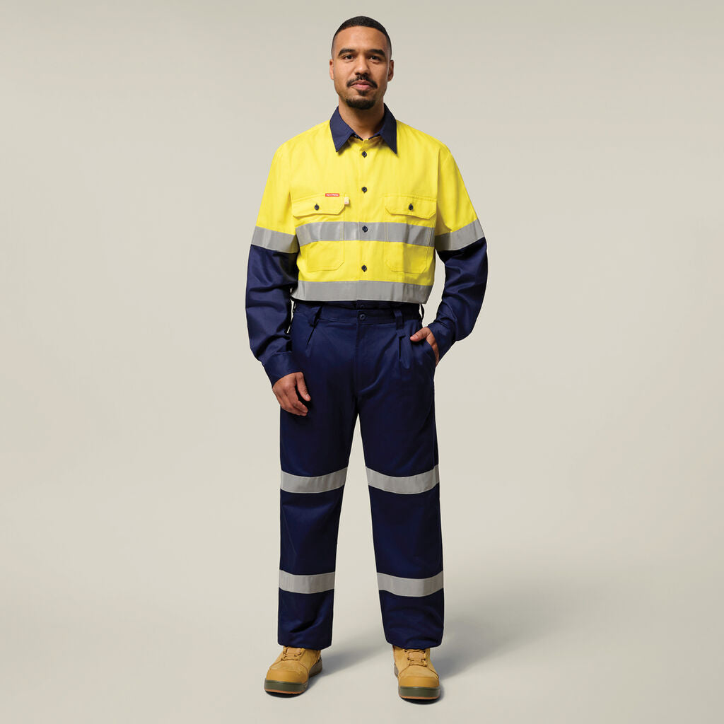 Hard Yakka Hi-Vis 2 Tone Long Sleeve Taped Cotton Drill Shirt (Y07990)