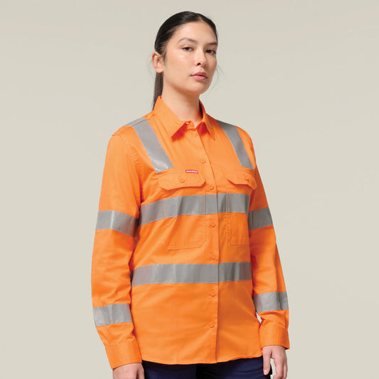 Hard Yakka Women’s Foundations Biomotion Hi-vis Taped Long Sleeve Shirt (Y08421)