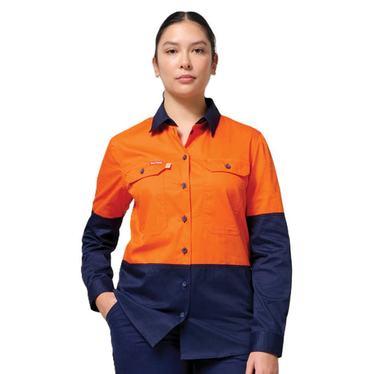 Hard Yakka Women's Long Sleeve Hi Vis 2 Tone Vented Shirt (Y08423)