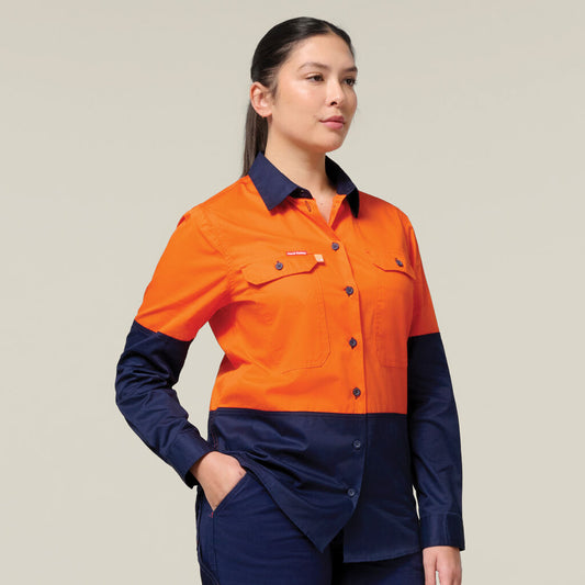 Hard Yakka Women's Long Sleeve Hi Vis 2 Tone Vented Shirt (Y08423)