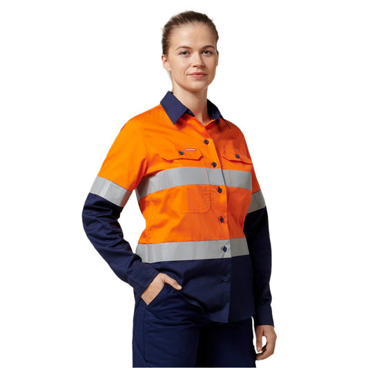 Hard Yakka Women's Hi-Vis Lightweight 2 Tone Taped Long Sleeve Shirt (Y08805)