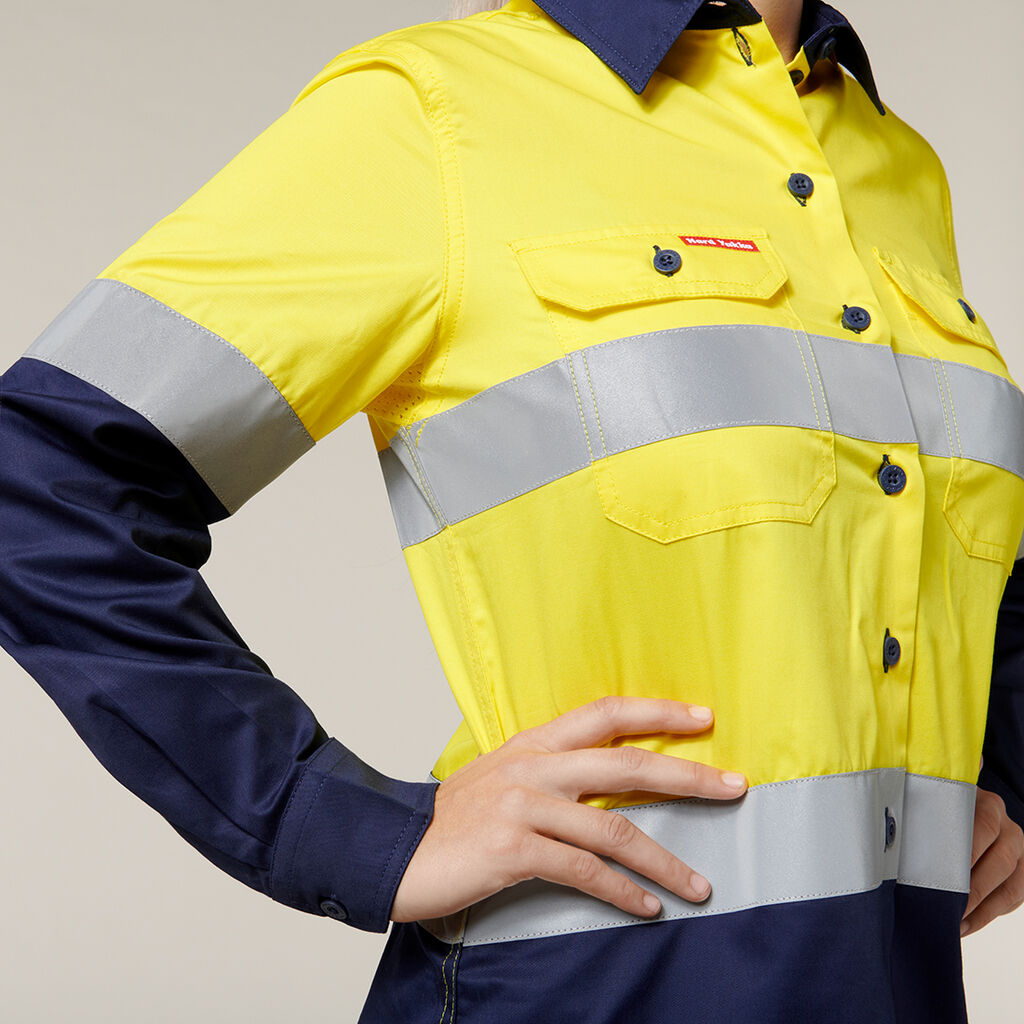 Hard Yakka Women's Hi-Vis Lightweight 2 Tone Taped Long Sleeve Shirt (Y08805)