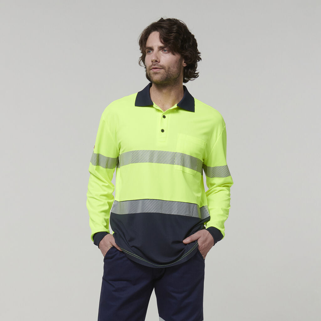 Hard Yakka Men's Long Sleeve Hi Vis Taped Polo (Y19619)