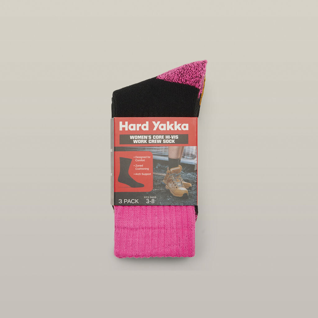 Hard Yakka Women's Core Hi Vis Work Crew Sock - 3 Pack (Y20013)