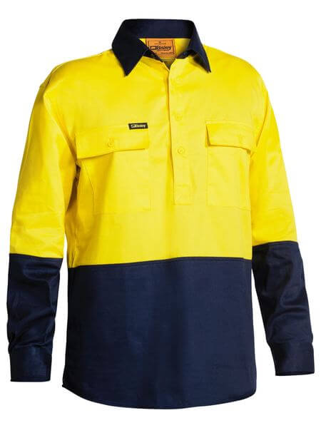 Bisley Hi Vis Closed Front Drill Shirt- Long Sleeve-(BSC6267)