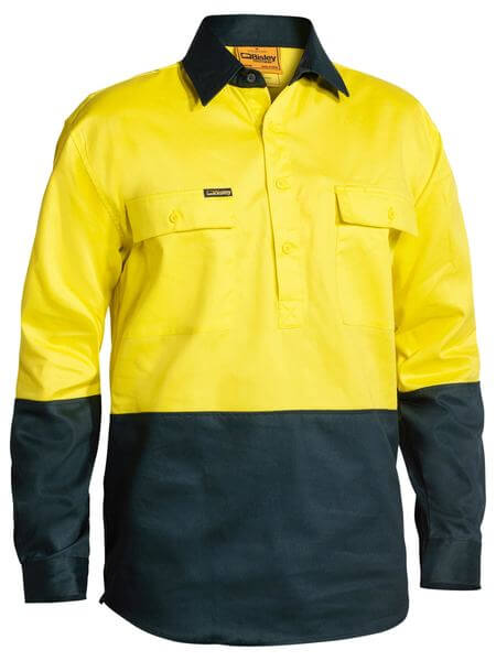 Bisley Hi Vis Closed Front Drill Shirt- Long Sleeve-(BSC6267)