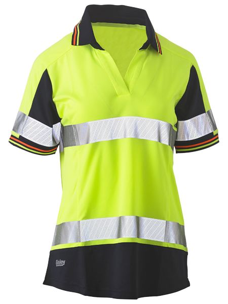 Bisley Womens Short Sleeve Taped Two Tone Hi Vis V-neck Polo (BKL1225T)