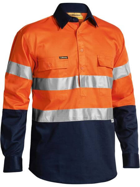 Bisley Taped Hi Vis Closed Front Drill Shirt  Long Sleeve (BTC6456)