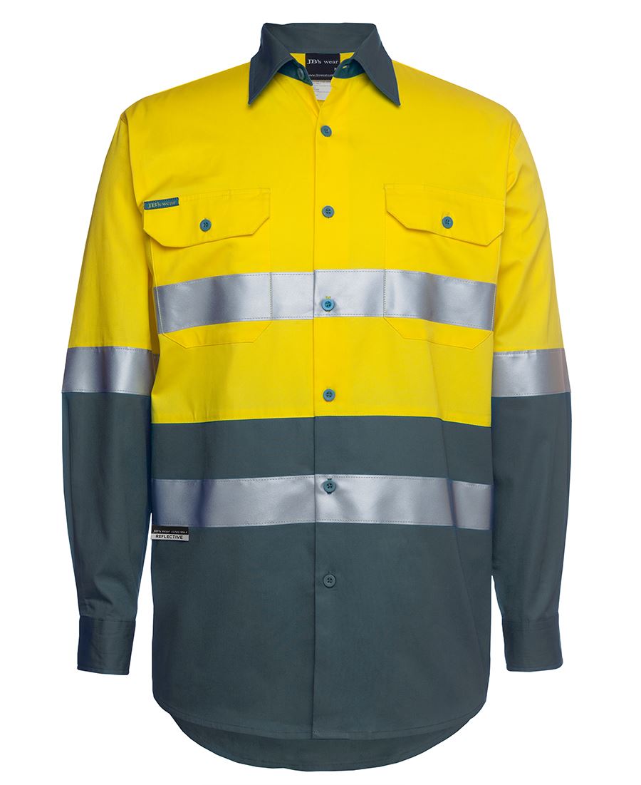 Jb's Hi Vis Long Sleeve (D+N) 150g Work Shirt - Adults (6DNWL)