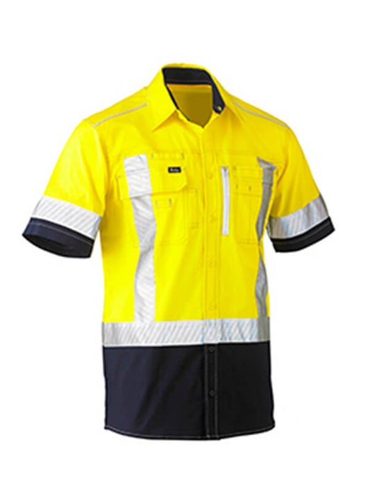 Bisley Flex & Move Two Tone Hi Vis Stretch Utility Shirt Short Sleeve (BS1177XT)