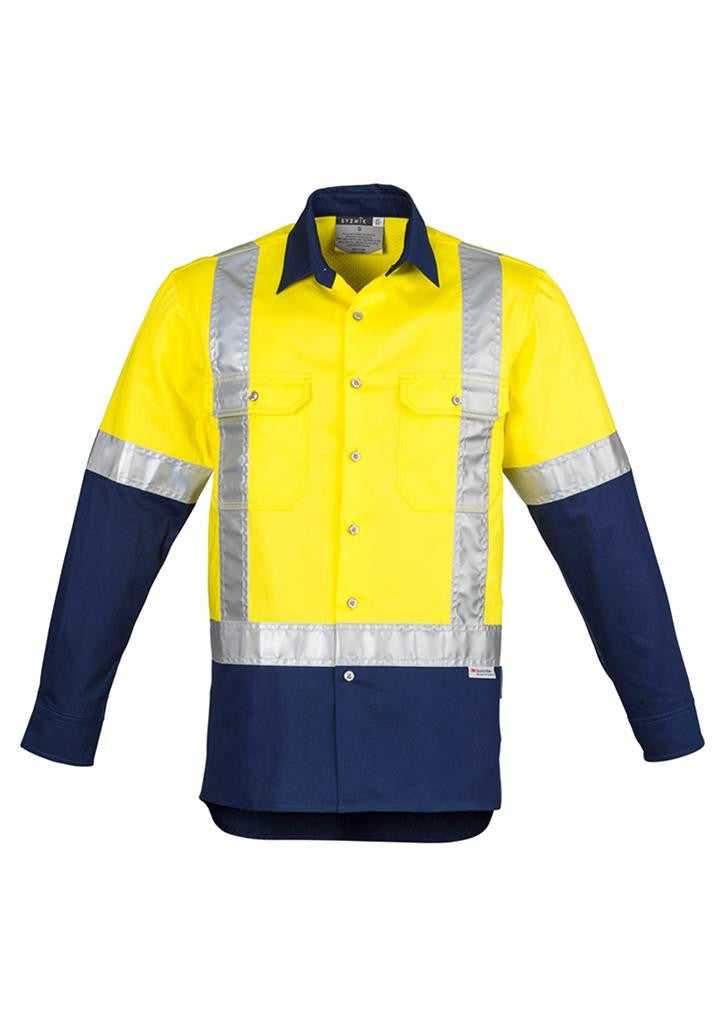 Syzmik Mens Hi Vis Spliced Industrial Shirt - Shoulder Taped (ZW124)